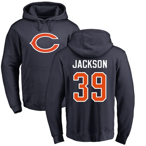 Chicago Bears Men Navy Blue Eddie Jackson Name and Number Logo NFL Football 39 Pullover Hoodie Sweatshirts
